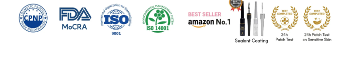 BL Lashes 인증 및 어워드 — CPNP, FDA MoCRA, ISO 9001, ISO 14001, Amazon No.1 Best Seller, Sealant Coating Best Seller, 24h Patch Test, 24h Patch Test on Sensitive Skin